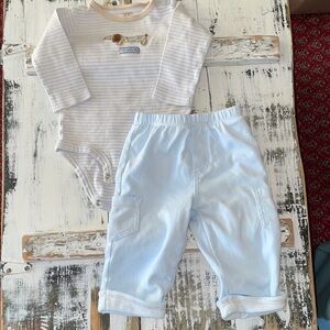 Carter’s boys’ 9 mos long-sleeved onesie top and light blue pants